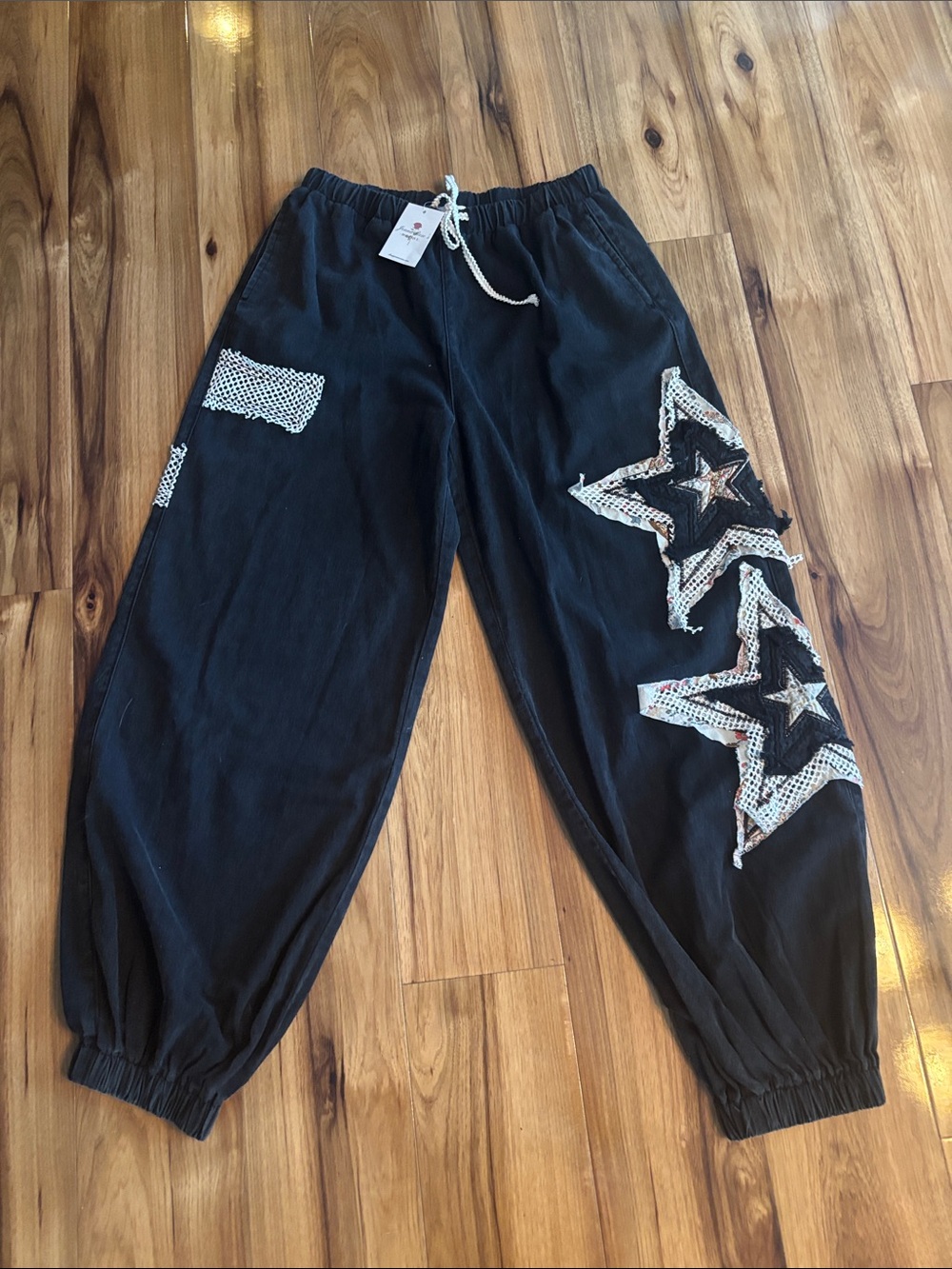 POL Black Jogger Pants with White Star Appliqués
